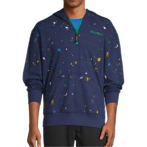 Champion Blue Hoodie with Colorful Splatter